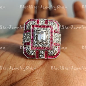 1880 Art Deco taglio smeraldo diamante target rubino Halo Vintage anello di fidanzamento sposa anello metà secolo anello regalo di anniversario per il suo anello 5540