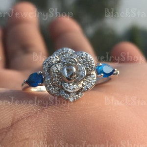 Enchanted Belle 0.20Ct Diamond Rose Ring, Scrolled Round Rose Flower Ring, Promise Ring, Solid 925 Sterling Silver Ring, Gift For Her, 6403