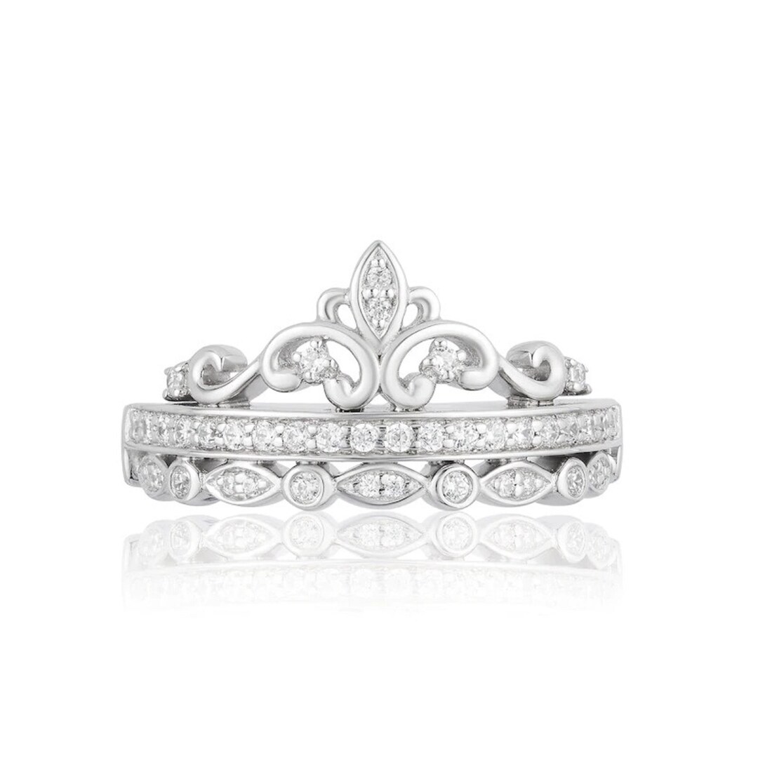 Sterling Silver Princess Crown Ring: Cubic Zirconia Anniversary Ring - Etsy