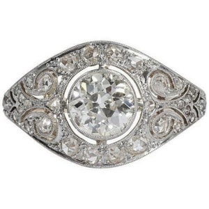 1890s Era Art Deco Vintage 3.85 Cts Diamond Antique Engagement Ring In 935 Argentium SIlver Edwardian Engagement Ring Old Mine Diamond Ring