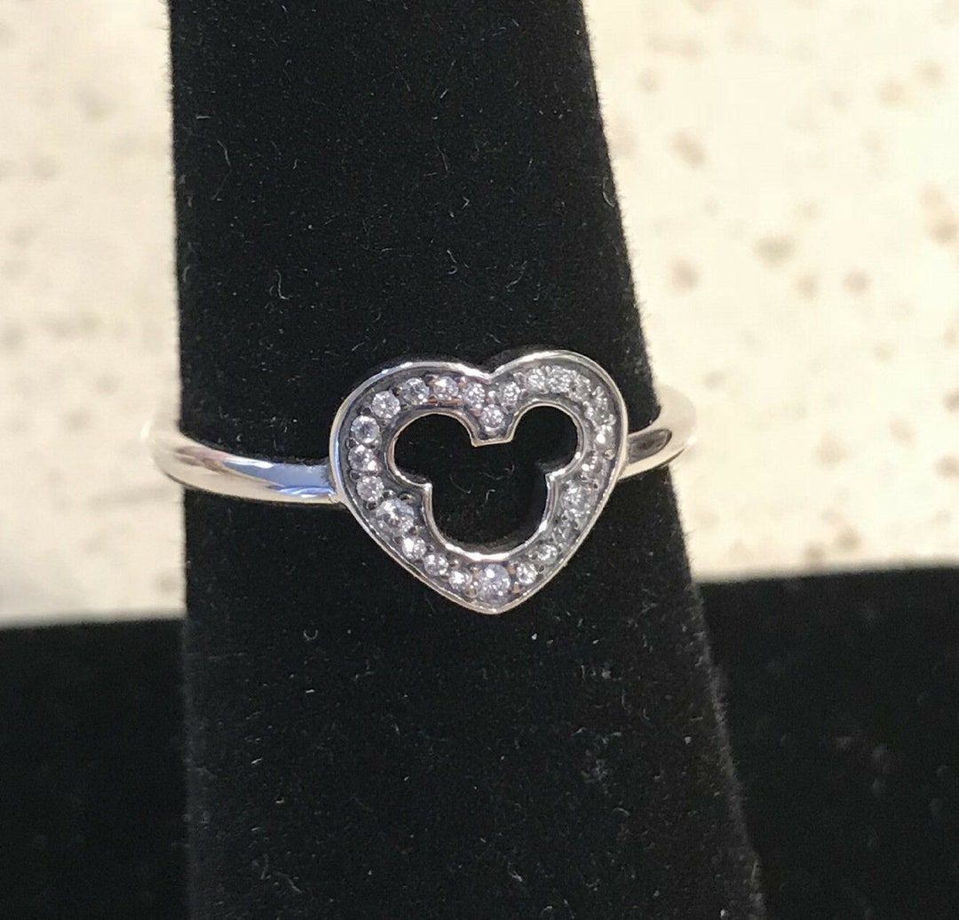Pandora Enchanted Disney Mickey Mouse Silhouette Ring Near White Moissnite Diamond Solitaire Style Ring promise Ring black Rhodium Over Etsy