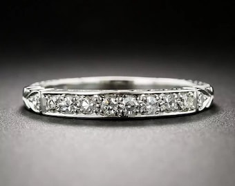 Vinatge Retro Circa 1880s Art Deco Diamond Wedding Band Ring, Diamond Eternity Ring 935 Argentium Silver Vintage Diamond Band Banda apilable