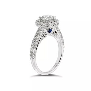 Moissanite Ring- Vera Wang Love Collection 6 mm Simulated Diamond Frame Engagement Ring - Halo Diamond Ring in Solid 14k White Gold 7245