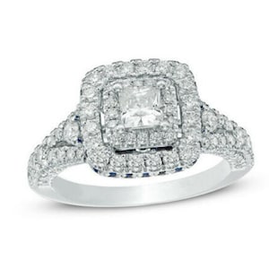 Vera Wang Love Collection 4.0 mm Princess-Cut Diamond and Simulated Sapphire Frame Engagement Ring - Fancy Cut Moissanite Diamond Ring7044