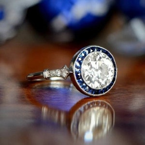 Old European Moissanite Diamond Ring, 935 argentium silver Ring, Art Deco Ring,Vintage Diamond Ring,Antique Victorian Retro Engagement Ring