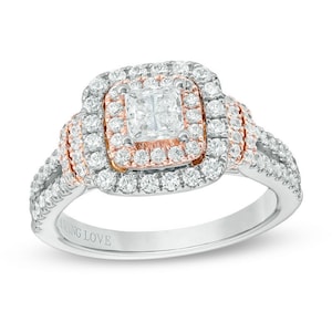 Vera Wang Love Collection 4.50 mm  Princess Cut Diamond Double Frame Engagement Ring - Romantic style Ring - Everlasting love Ring 7468