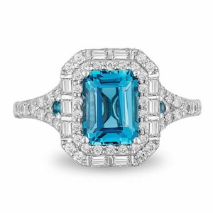 Verzauberte Disney Cinderella 8 * 6 mm Aqua blau Smaragd geschnitten & 3/4 Ct Signity Diamant DoppelRahmen Verlobungsring - Versprechen Ring -Geschenke für Sie