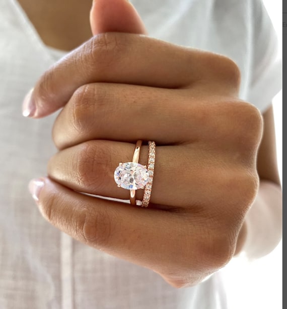 Silver engagement ring with rose gold wedding band sale
