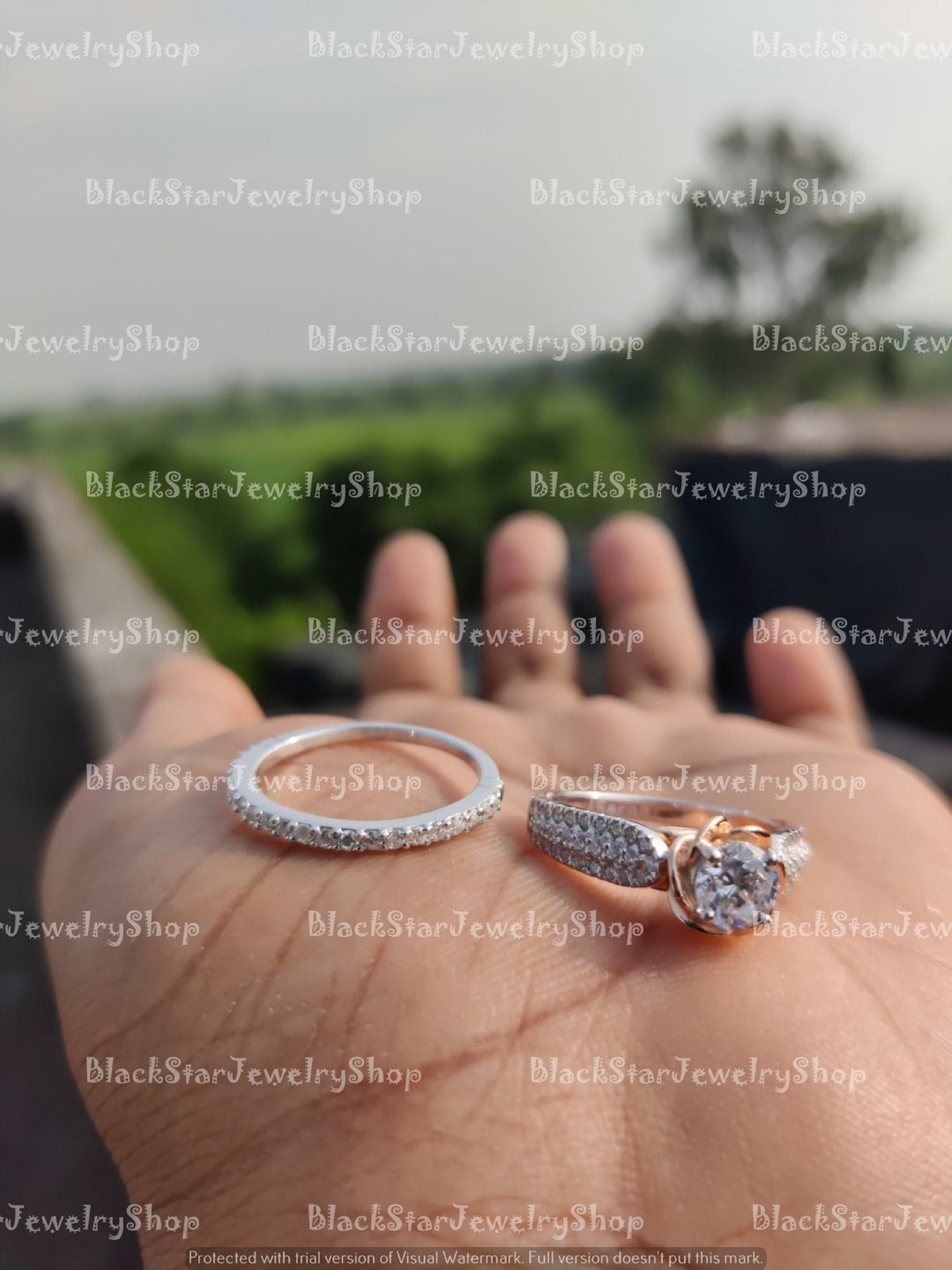 Enchanted Disney Belle 0.85 Ct CZ Diamond Rose Frame Engagement Ring-Wedding Ring-Bridal Ring sets-Forever Ring Sets-Perfect Pairing Sets