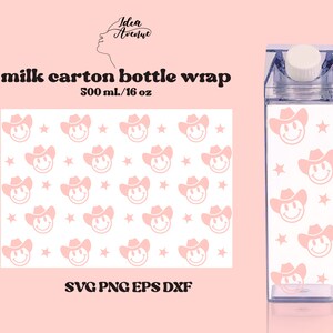 Cowboy Smiley Ghost Milk Carton Bottle Wrap Svg, Smiley Face Acrylic Water Bottle wrap 500 ml/16 oz file For Cricut, Instant download