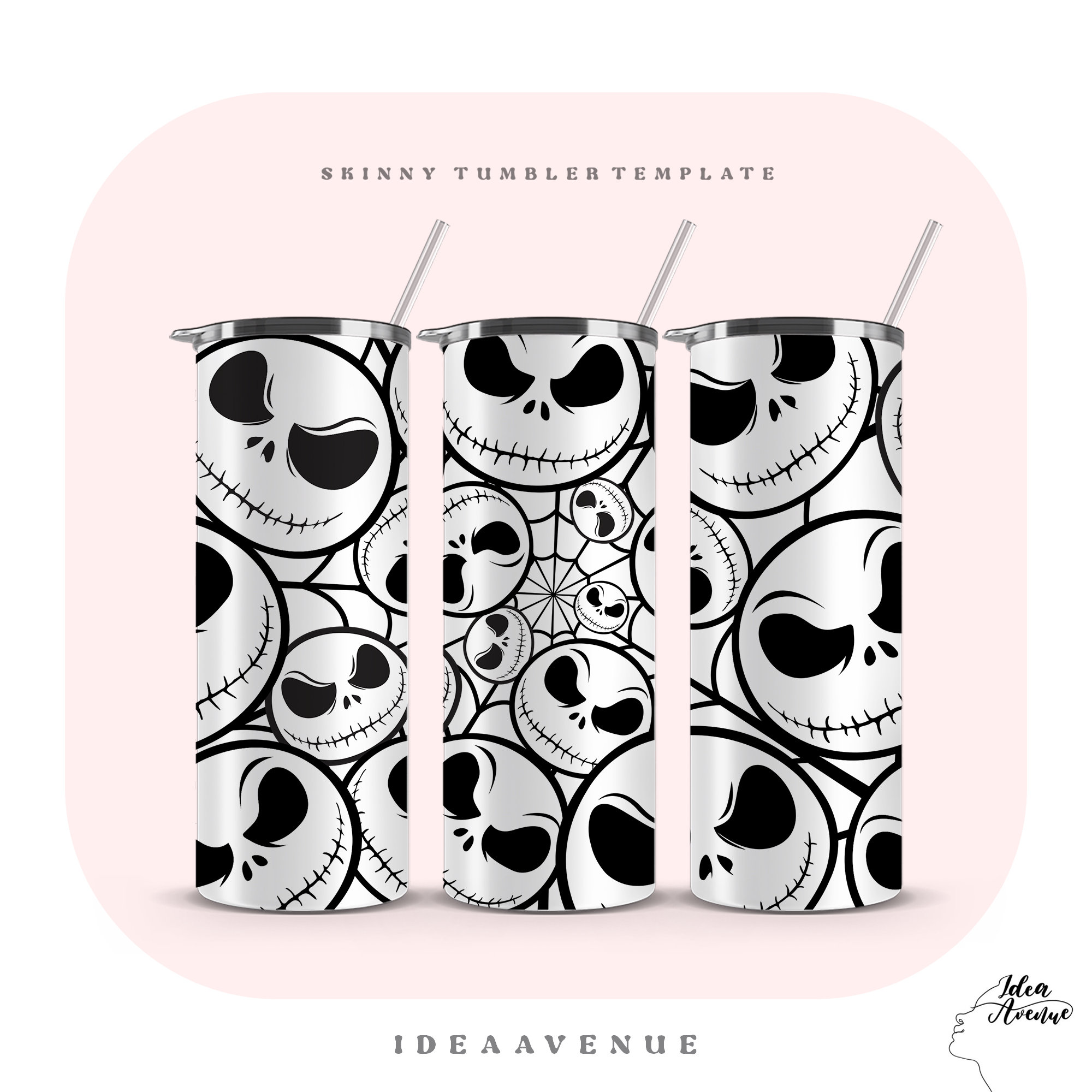 Seamless Jack Skellington Nightmare Tumbler Wrap, 20oz Skinny Tumbler Sublimation Designs, PNG Digital Download