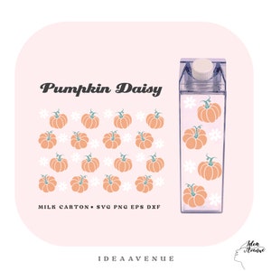 Pumpkin Daisy Milk Carton Bottle Wrap Svg, Thanksgiving Acrylic Water Bottle wrap 500 ml/Fall Leaves 16 oz file For Cricut, Instant Download