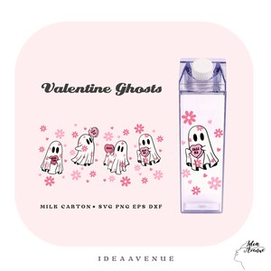 Valentine Ghost Svg for Milk Carton Bottle Wrap, Spooky Valentines Acrylic Water Bottle wrap 500 ml/16 oz File for Cricut, Digital download