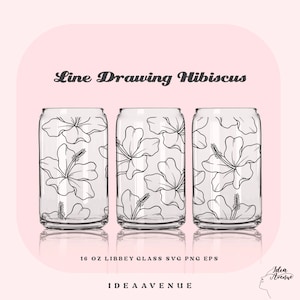 Hibiscus Line Art Libbey Glass Wrap SVG: 16 Oz Coffee Can (Digital Download)