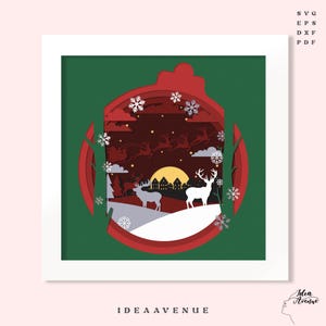 3D Christmas Santa Claus, 3D  Santa Sleigh Shadow Box Svg,  Paper Cut Art Template, 3D Christmas Layer For Cricut, Silhouette