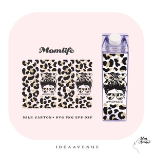 Momlife Milk Carton Bottle Wrap Svg, Mom Life Leopard Acrylic Water Bottle wrap 500 ml/16 oz file For Cricut, Instant Download