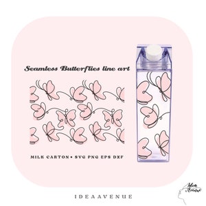 Seamless Butterflies line art Milk Carton Bottle Wrap Svg, Acrylic Water Bottle wrap 500 ml/16 oz file For Cricut, Instant download