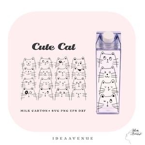 Cute Cat Milk Carton Bottle Wrap Svg, Stack Cat Acrylic Water Bottle wrap 500 ml/16 oz file For Cricut, Instant download Active