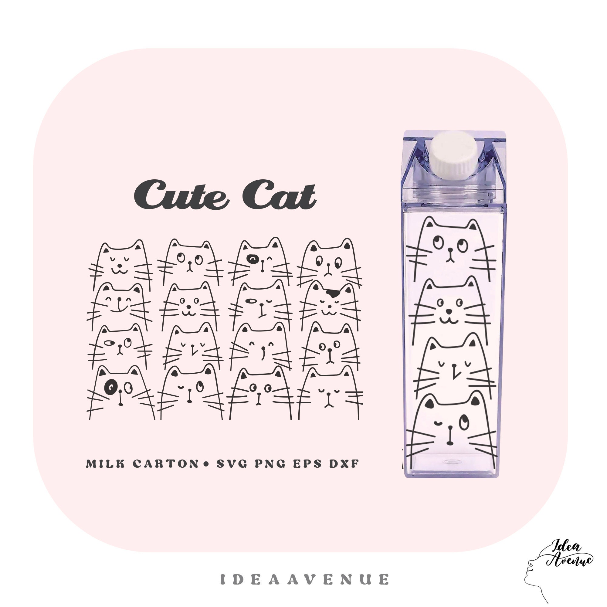 Cute Cat Milk Carton Bottle Wrap Svg, Stack Cat Acrylic Water Bottle ...