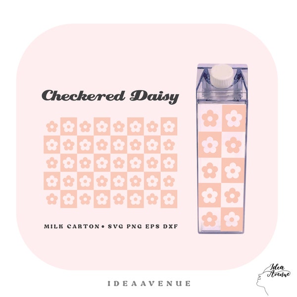 Checkered Daisy Milk Carton Bottle Wrap Svg, Retro Daisy Acrylic Water Bottle wrap 500 ml/16 oz file For Cricut, Instant download Active