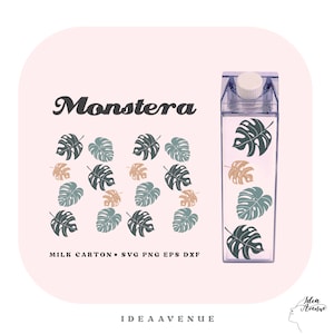 Monstera feuilles motif lait carton bouteille enveloppement , Acrylique Bouteille d’eau enveloppement 500 ml/16 oz fichier Pour Cricut, Téléchargement instantané