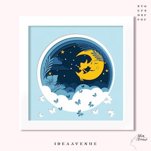 3D Fairy Moon Shadowbox Svg, Layered Fairy Papercut Lightbox Svg, Shadowbox Template Files For Cricut and Silhouette