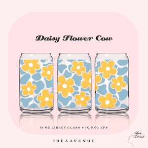 Daisy Cow Print 16 oz Libbey Glass Can Wrap SVG (Digital Download)