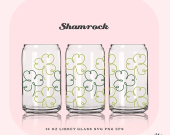 Shamrock Line Art 16oz Can Glass SVG: St. Patrick's Day Clover (Digital Files)