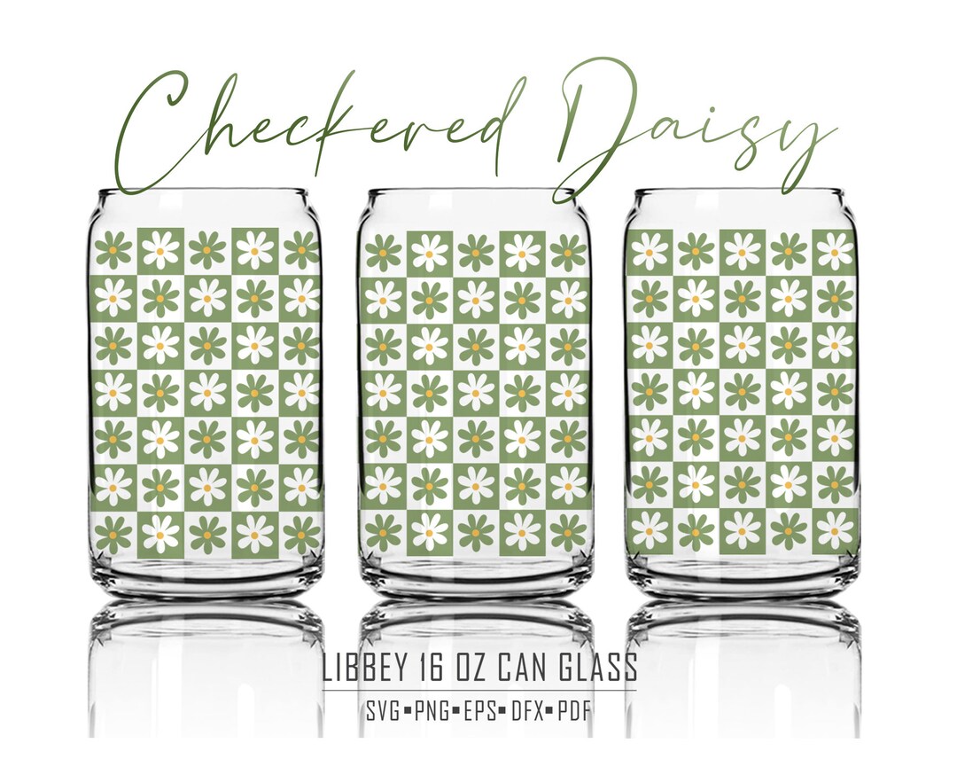 Checkered Daisy Glass Wrap SVG: Floral Libbey 16oz Can (digital ...