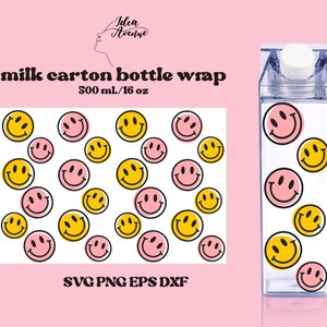 Smiley Face for 500 ml milk carton bottle wrap, Acrylic Water Bottle wrap file For Cricut, Instant download