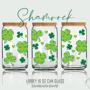Shamrock 16 Oz Can Glass SVG: St. Patrick&#39;s Day Clover Design