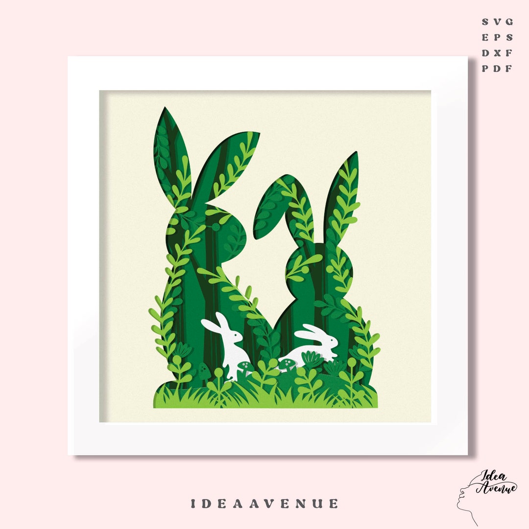 3D Bunny Shadow Box SVG: Easter Papercut, Woodland Rabbit Family ...