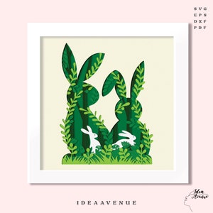 3D Bunny Shadow Box SVG: Easter Papercut, Woodland Rabbit Family (Digital Download)