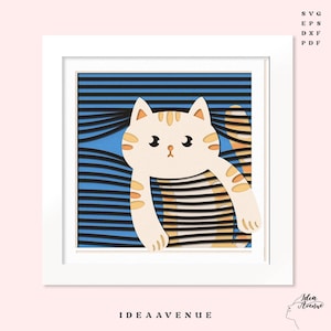 Cute Orange Tabby Cat 3D Shadow Box SVG, Cat Lover Gift, Orange Cat Lightbox Svg, Layered Paper Cut Cat File for Cricut & Silhouette