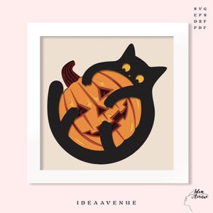 Halloween Cat & Pumpkin Shadowbox SVG: Layered Paper Cut Template (Digital Download)