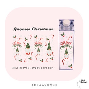 Gnomes Christmas for Milk Carton Bottle Wrap, Gnomes Christmas Tree Acrylic Water Bottle wrap 500 ml/16 oz, Christmas Snow svg, Cricut