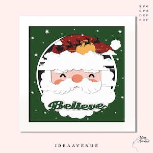 3d Santa Claus Shadow Box SVG, Christmas 3D Layered Papercut Light Box, Christmas Believe Shadow Box File, Layered Santa Cricut Cutting File