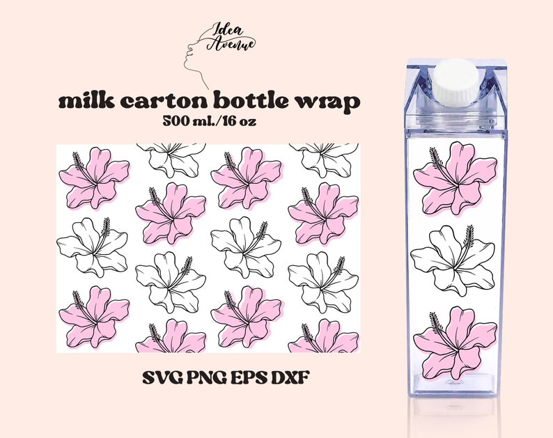 Hibiscus Milk Carton Bottle Wrap Svg Acrylic Water Bottle Etsy