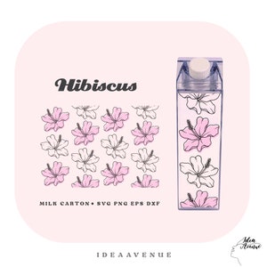 Hibiscus Milk Carton Bottle Wrap Svg, Acrylic Water Bottle wrap 500 ml/16 oz file For Cricut, Instant download