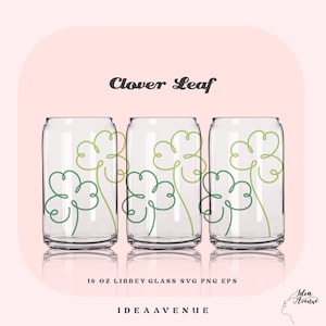 Clover Leaf 16 Oz Libbey Glass Can, St. Patrick&#39;s Day, Shamrock,Lucky, Glass Can Full Wrap Svg, Svg,Png,Cricut Files
