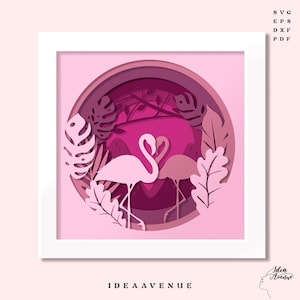3D Flamingos Svg,  Flamingos Shadow Box Svg Template, DIY 3D Flamingos Wall Deco, Layered Paper Cut for Cricut, For Silhouette Light Box