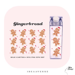 Gingerbread Svg for Milk Carton Bottle Wrap, Christmas Acrylic Water Bottle wrap 500 ml/16 oz File for Cricut, Digital download