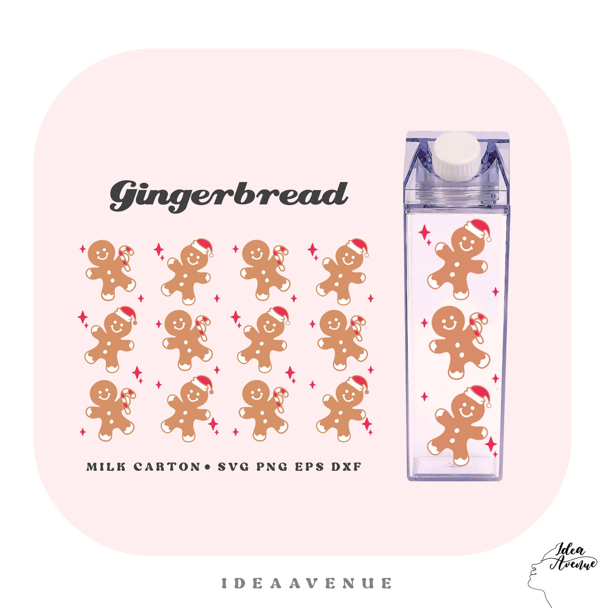 Gingerbread Svg for Milk Carton Bottle Wrap, Christmas Acrylic Water