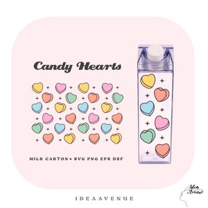Candy Hearts Svg For for Milk Carton Bottle, Heart Svg, Valentines Day Acrylic Water Bottle wrap 500 ml/16 oz file For Cricut