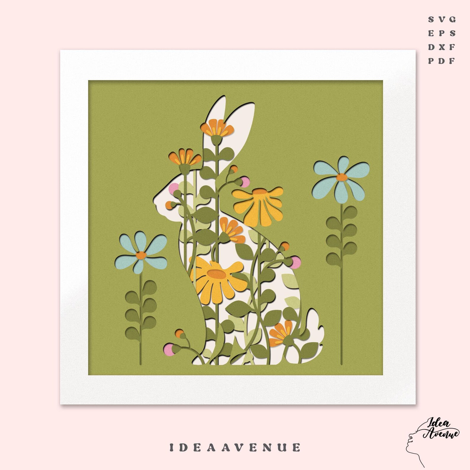 3D Easter Bunny Shadow Box SVG Layered Rabbit Floral Papercut Template ...