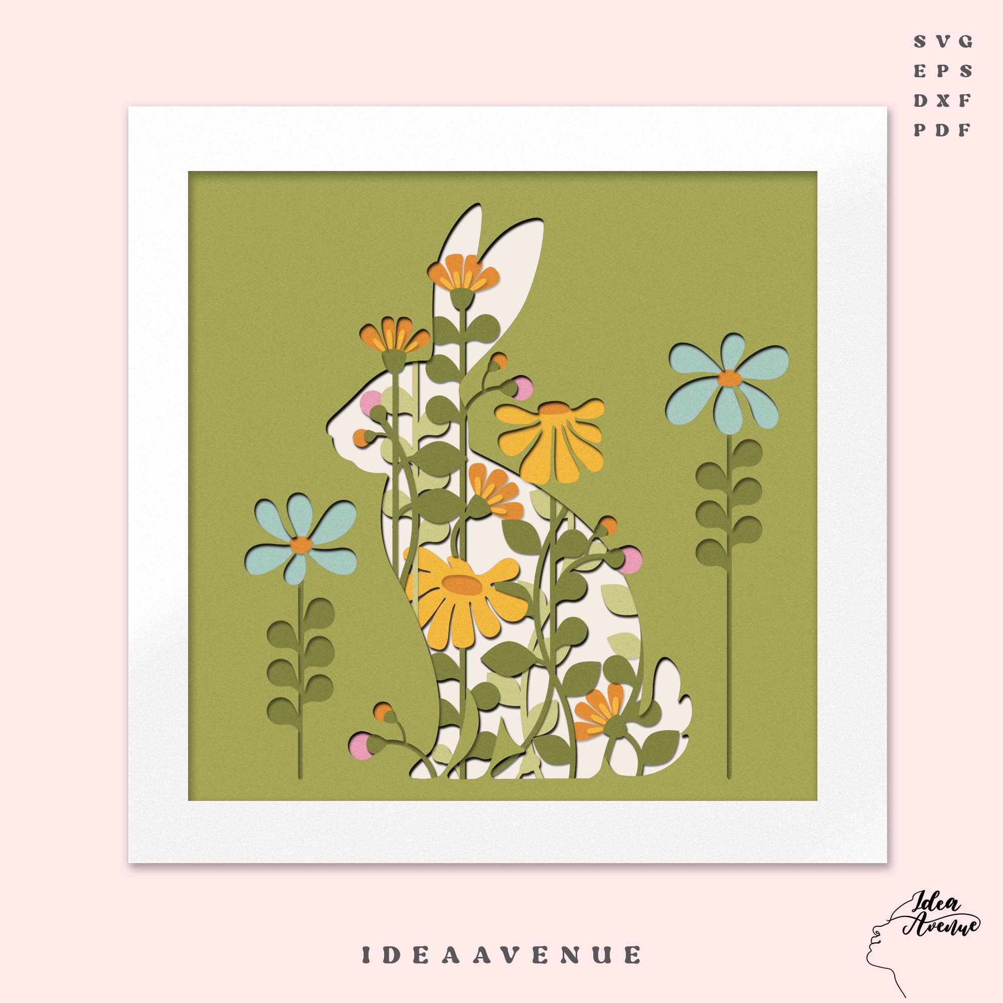3D Easter Bunny Shadow Box SVG Layered Rabbit Floral Papercut Template ...