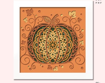 Mandala di zucca 3D SVG: modello a scatola d'ombra a strati (download digitale)