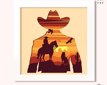 3D Cowboy Shadow Box: Layered Papercut Lightbox SVG (Digital Download)