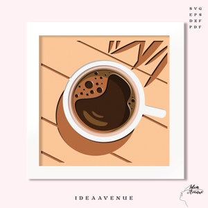 Tasse de café Shadow box svg, svg Shadow box, café Papercut Lightbox svg, svg cartonné, svg en couches, fichiers svg 3D pour Cricut