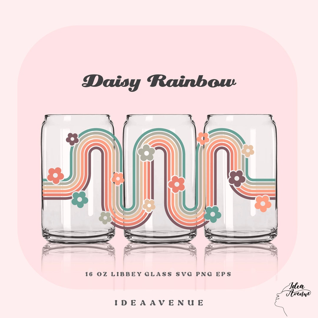Daisy Rainbow SVG for Libbey 16 Oz Can Glass, Retro Libbey Full Wrap ...